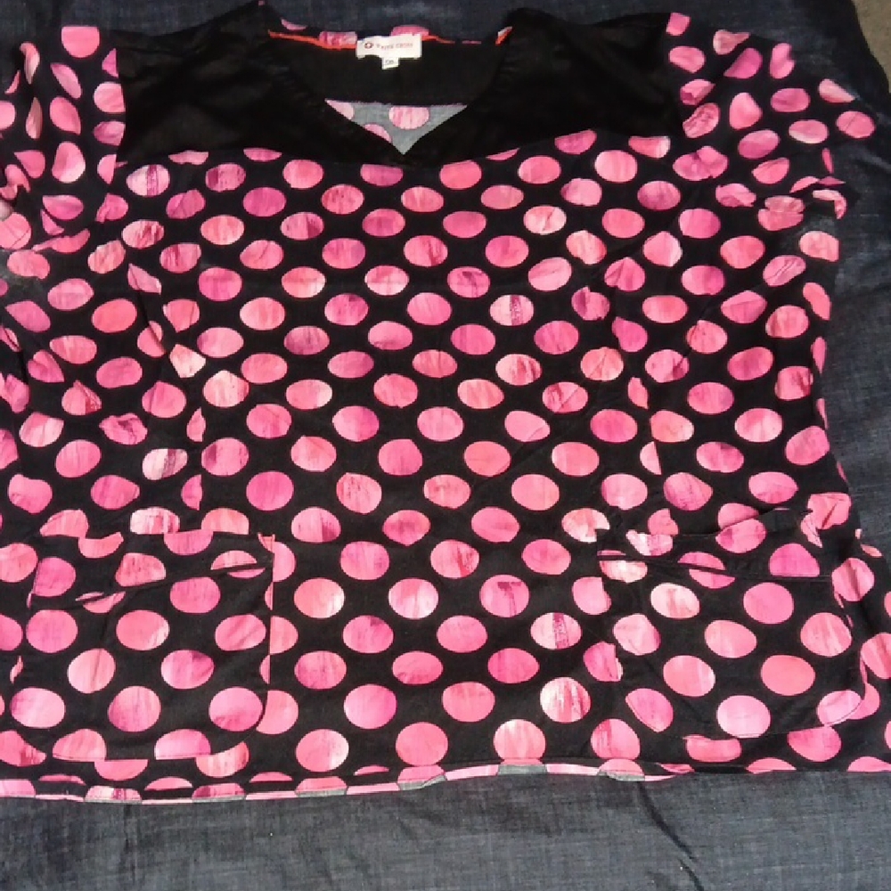 White Cross Black and Pink Scrub Top